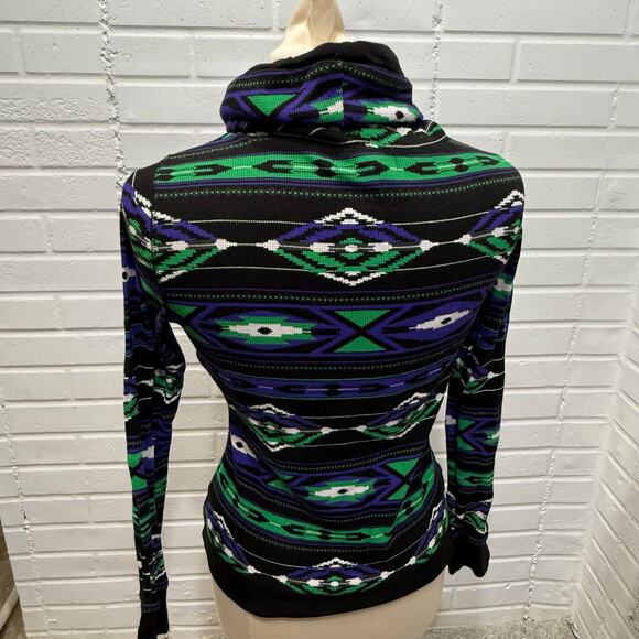Lauren Ralph Lauren Active Aztec Southwest Thermal Cowl Neck Sweatshirt Top Med - Picture 3 of 13